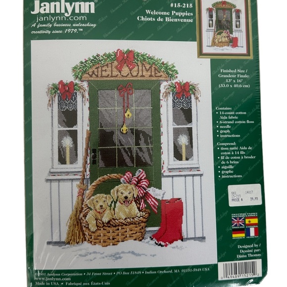 NWT Vintage 2001 Janlynn Welcome Puppies Counted Cross Stitch Kit 13" by 16" New - Picture 5 of 9